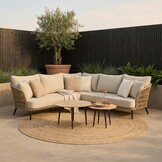 Palermo hoek loungeset met teak tafels 5 personen | aluminium + touw | Sahara Dust | 6-delig - 230x230cm