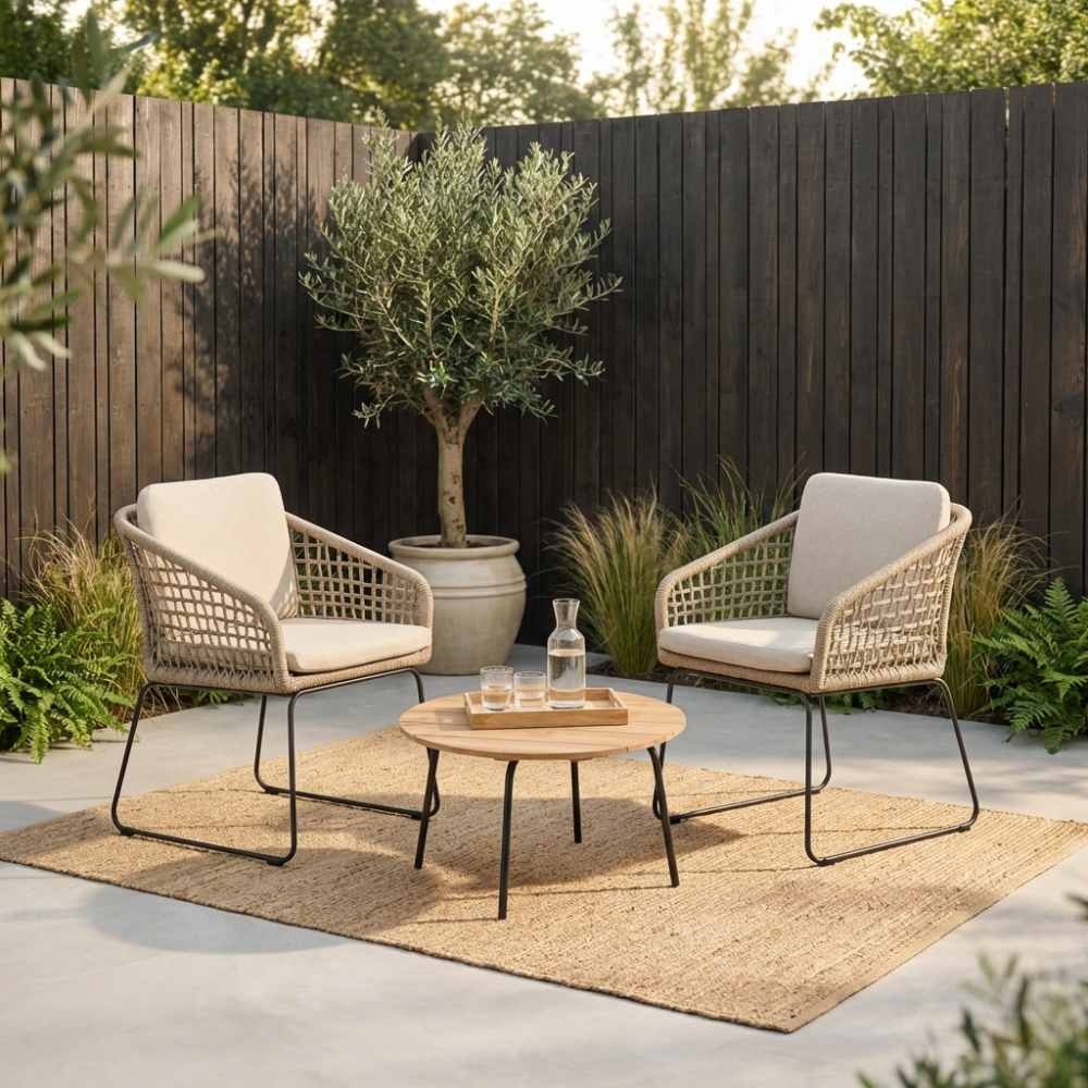 Tulum lounge balkonset 2 personen | touw + hardhout | Sahara Dust | 3-delig