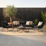 Valencia/Aurora stoel-bank loungeset 5 personen | touw + betonlook | Lava Grey | 5-delig