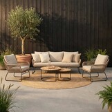 Valencia/Aurora stoel-bank loungeset 5 personen | touw + teakhout | Sahara Dust | 5-delig