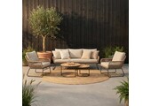 Valencia/Aurora stoel-bank loungeset 5 personen | touw + teakhout | Sahara Dust | 5-delig