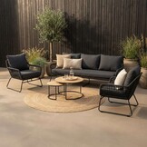 Valencia stoel-bank loungeset 5 personen | touw + aluminium | Lava Grey | 3-delig