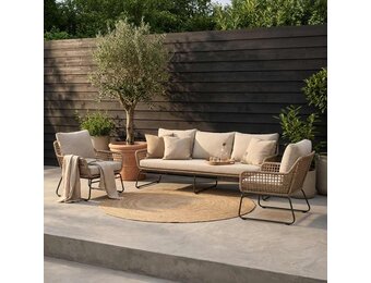 Valencia stoel-bank loungeset 5 personen | touw + aluminium | Sahara Dust | 3-delig
