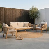 Bergamo stoel-bank loungeset 5 personen | touw + hardhout | zand | 3-delig