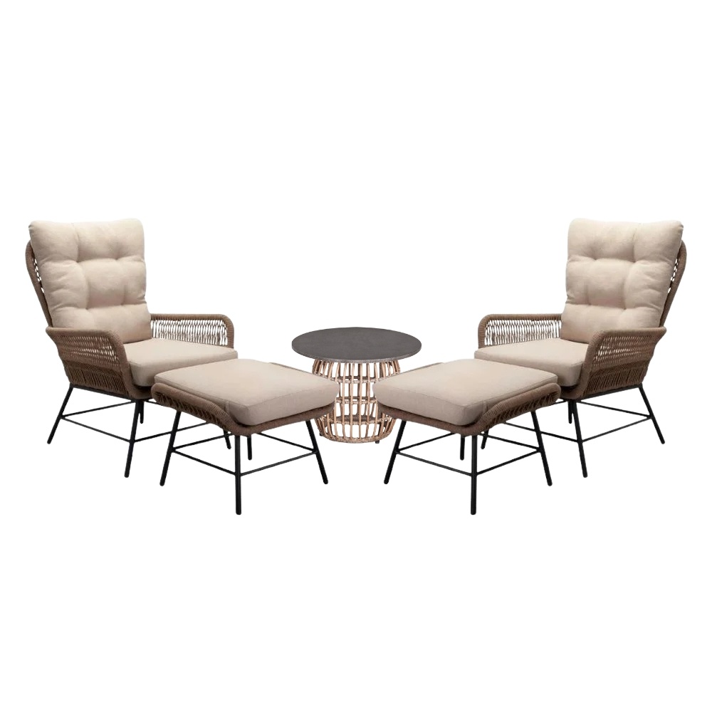 Dex lounge balkonset 2 personen | touw + aluminium | Sahara Dust | 5-delig