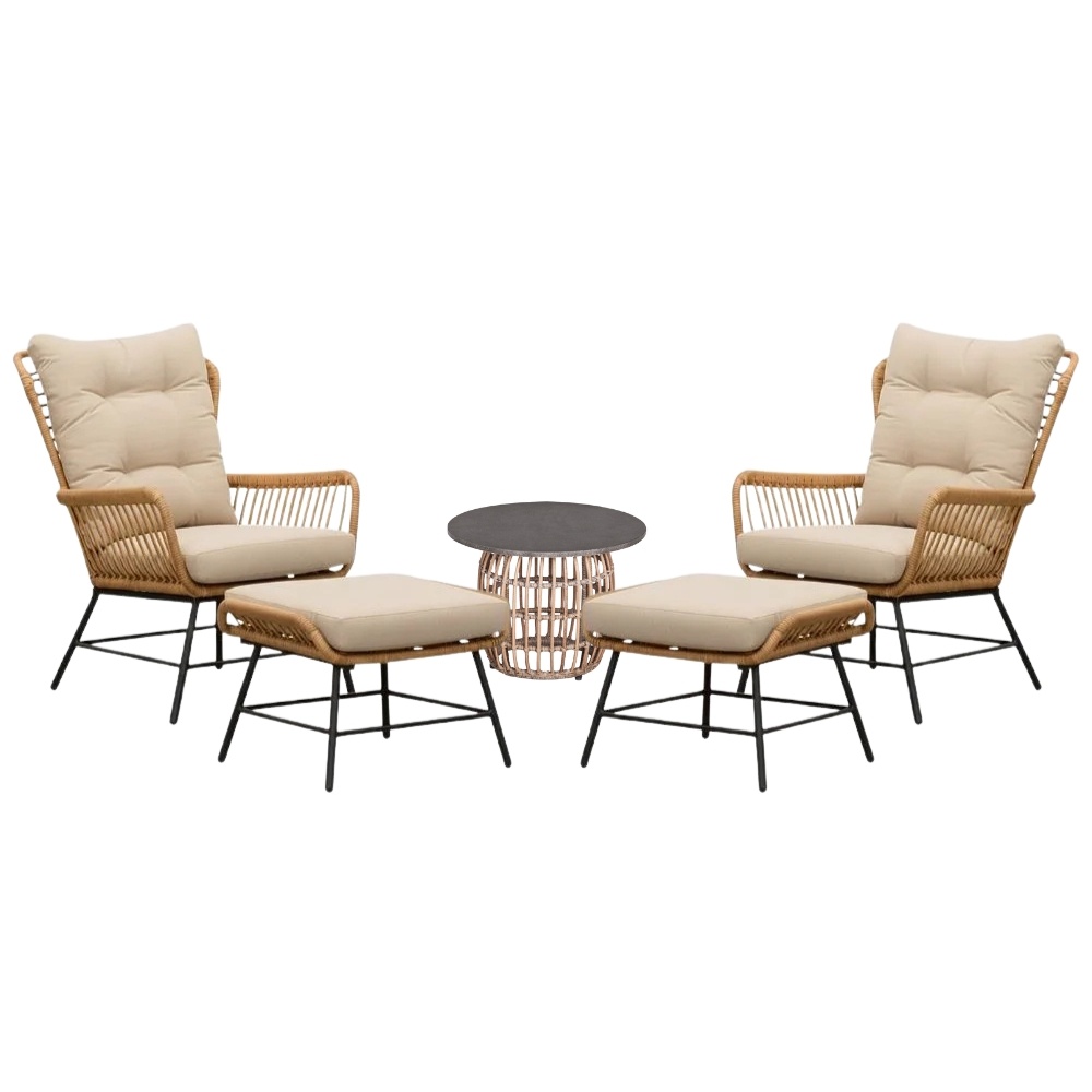 Dex lounge balkonset 2 personen | wicker + aluminium | Bamboo taupe | 5-delig