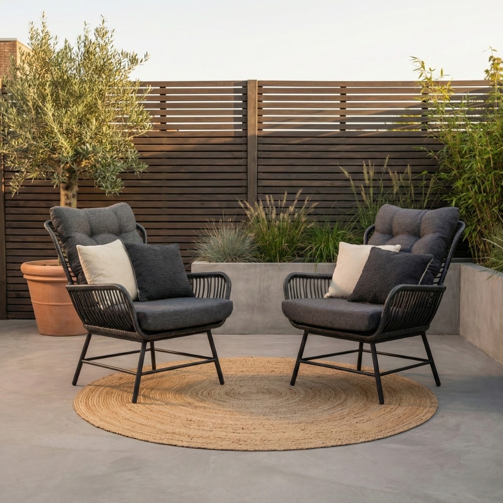 Dex loungestoel tuin set van 2 | wicker + aluminium | Charcoal