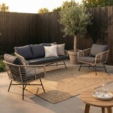 Flow stoel-bank loungeset 5 personen | wicker + aluminium | bamboo antraciet | 3-delig