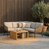 Lucca/Mida hoek loungeset met vuurtafel 4 personen | wicker + aluminium | zand | 3-delig - 196x196cm