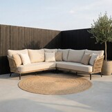 Palermo hoek loungeset met teak tafels 5 personen | aluminium + touw | Sahara Dust | 6-delig - 230x230cm
