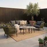 Palermo stoel-bank loungeset met betonlook tafel 5 personen | aluminium + touw | olijfgroen | 5-delig