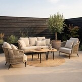 Palermo stoel-bank loungeset incl. tafels | aluminium + touw | Sahara Dust | 5-delig