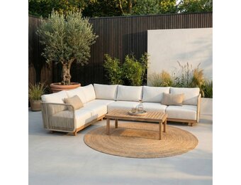 Sienna hoek loungeset 6 personen incl. tafel | touw + hardhout | zand | 5-delig - 296x226cm
