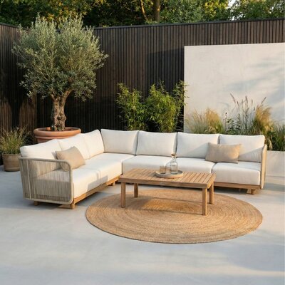 Sienna hoek loungeset 6 personen incl. tafel | touw + hardhout | zand | 5-delig - 296x226cm