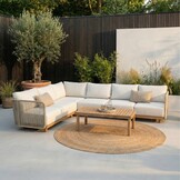 Sienna hoek loungeset 6 personen | touw + hardhout | zand | 4-delig - 296x226cm