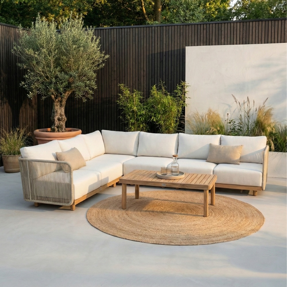 Sienna hoek loungeset 6 personen | touw + hardhout | zand | 4-delig - 296x226cm