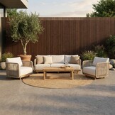 Sienna stoel-bank loungeset 5 personen incl. tafel | touw + hardhout | zand | 5-delig