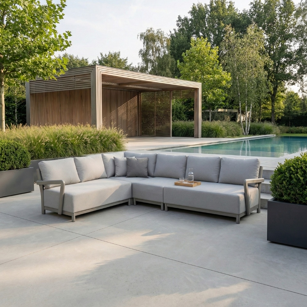 Amalfi hoek loungeset 6 personen | aluminium + polywood | beige | 4-delig - 289x222cm