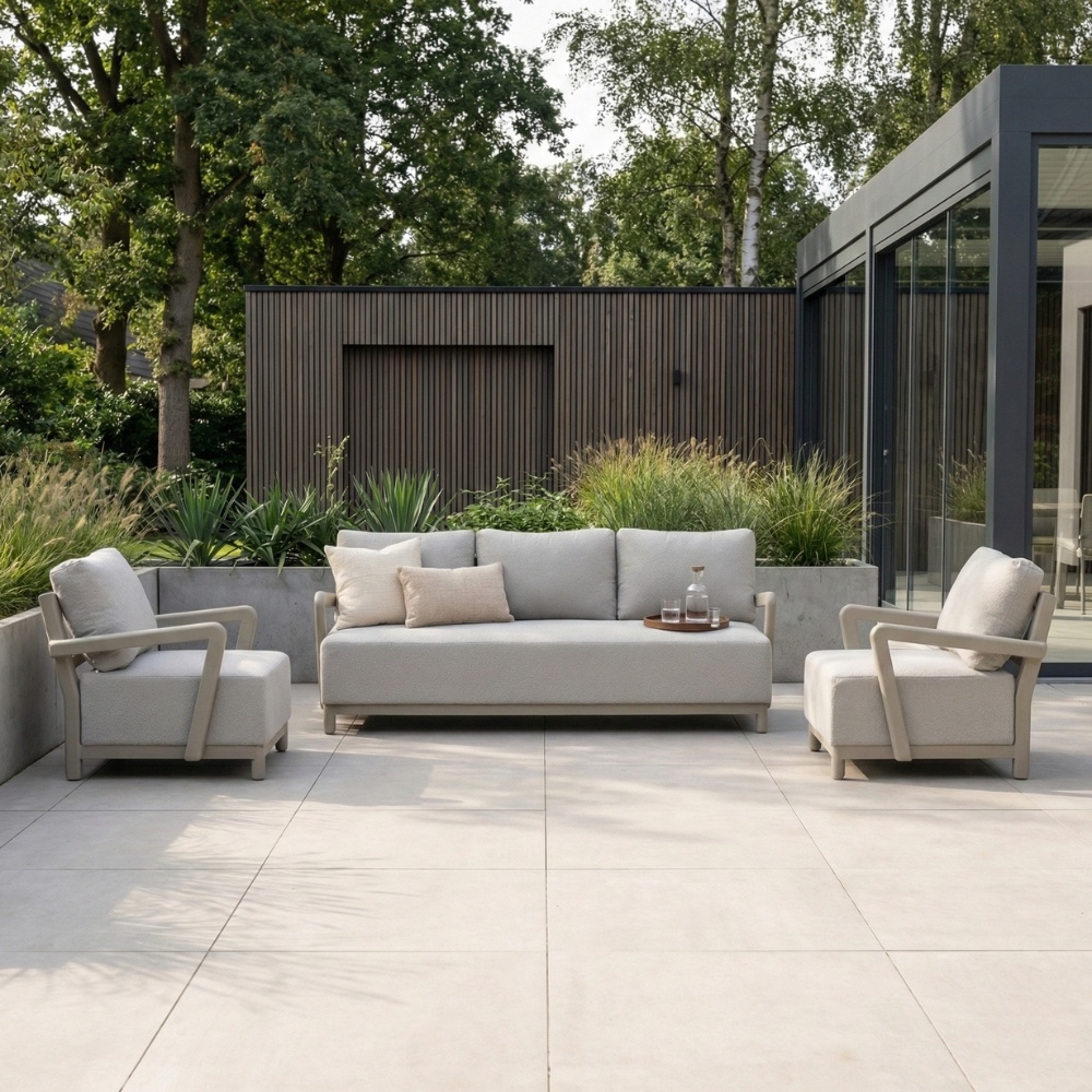 Amalfi stoel-bank loungeset 5 personen | aluminium + polywood | beige | 3-delig