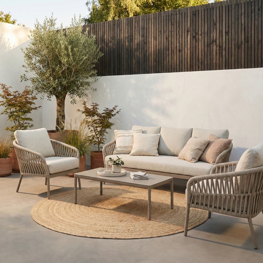 Mykonos koffietafel | aluminium + keramiek | beige | 120x60cm