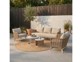 Bologna stoel-bank loungeset 5 personen | wicker + aluminium | beige | 5-delig