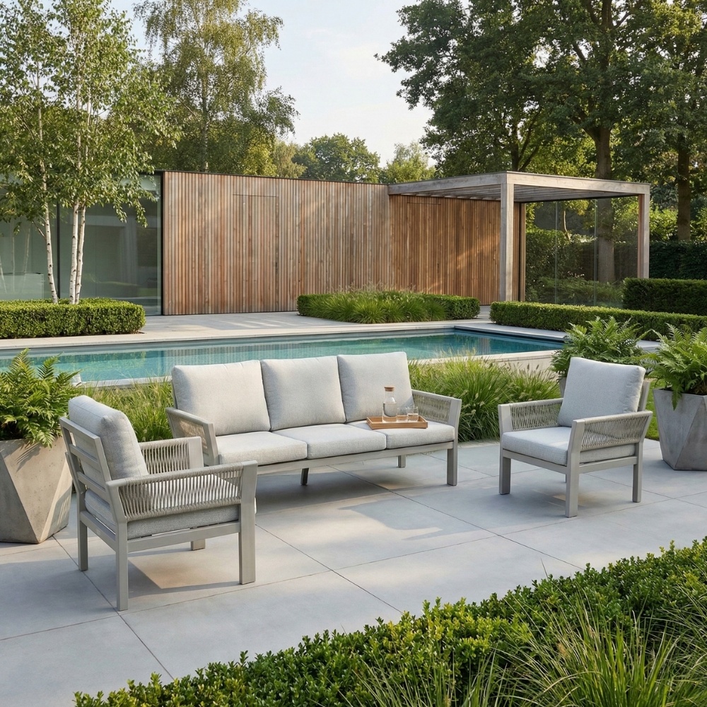 Venezia stoel-bank loungeset 5 personen | aluminium + touw | beige | 3-delig