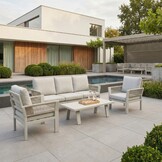 Venezia stoel-bank loungeset 5 personen incl. tafel | aluminium + touw | beige | 4-delig