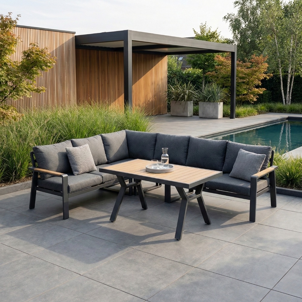 Lola dining loungeset 6 personen | aluminium + polywood | antraciet | 3-delig - 288x220cm