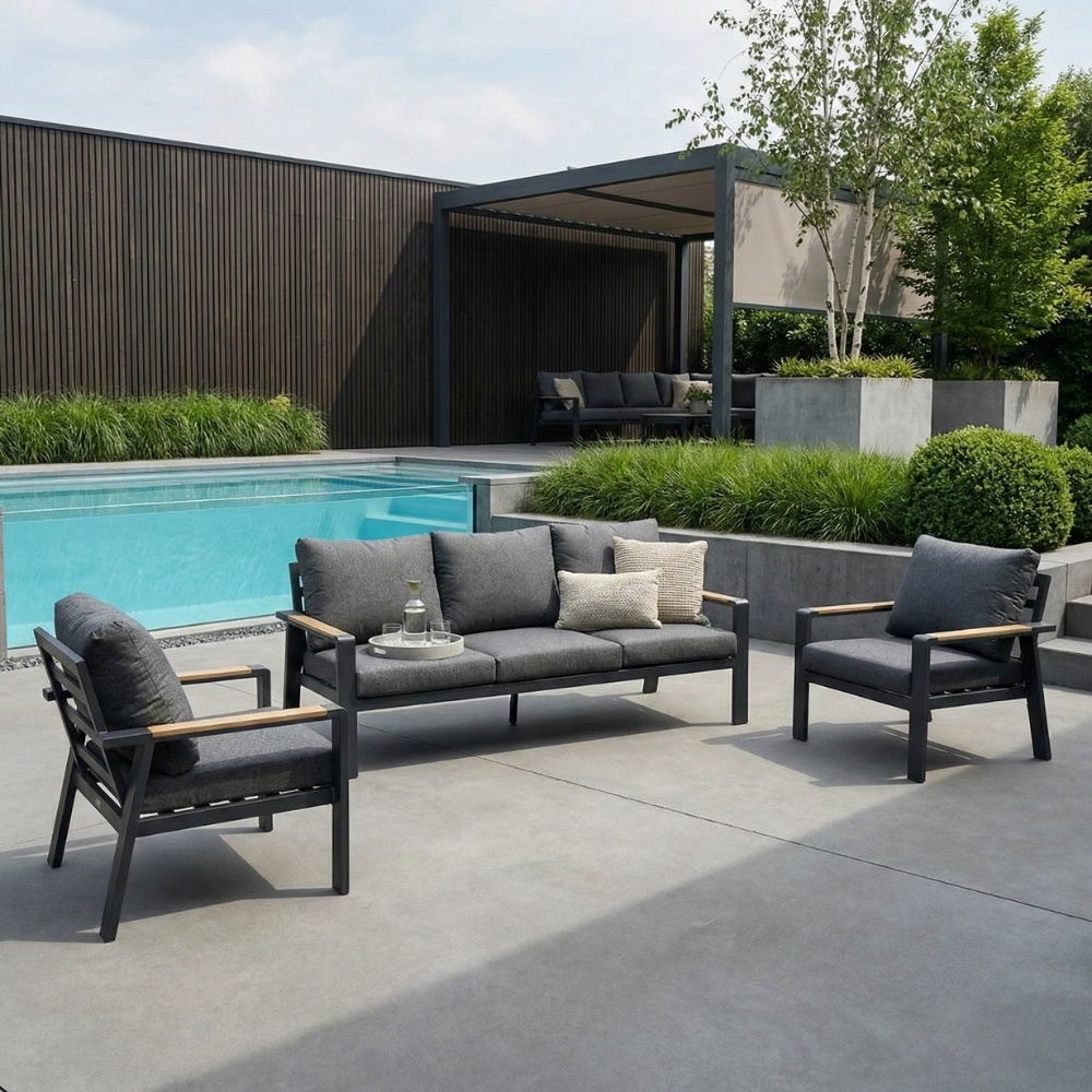 Lola stoel-bank loungeset 5 personen | aluminium + polywood | antraciet | 3-delig