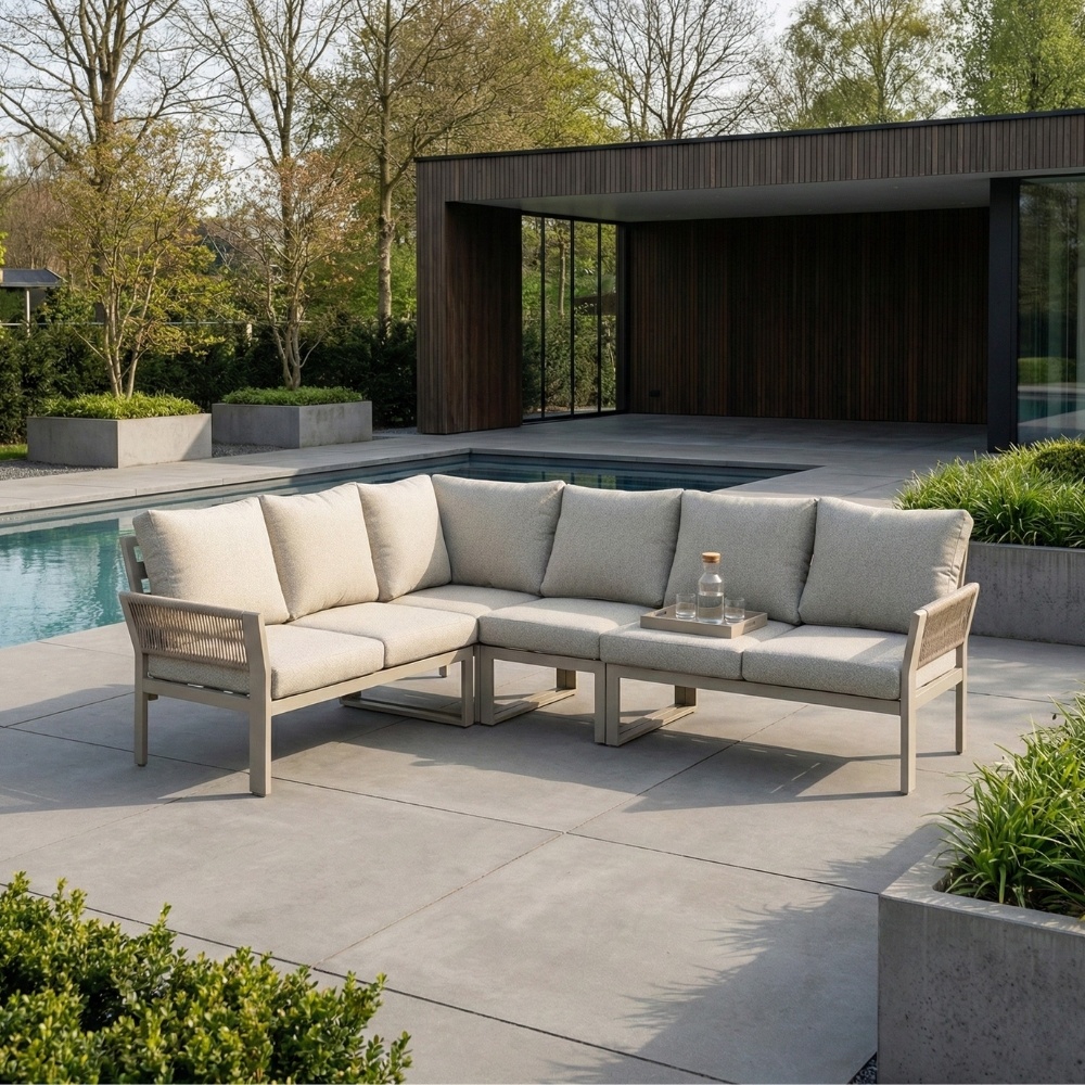 Venezia hoek loungeset 6 personen | aluminium + touw | beige | 4-delig - 267x207cm