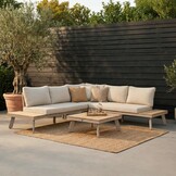 New York hoek loungeset 5 personen | aluminium + hardhout | beige/Light Teaklook | 4-delig - 248x248cm