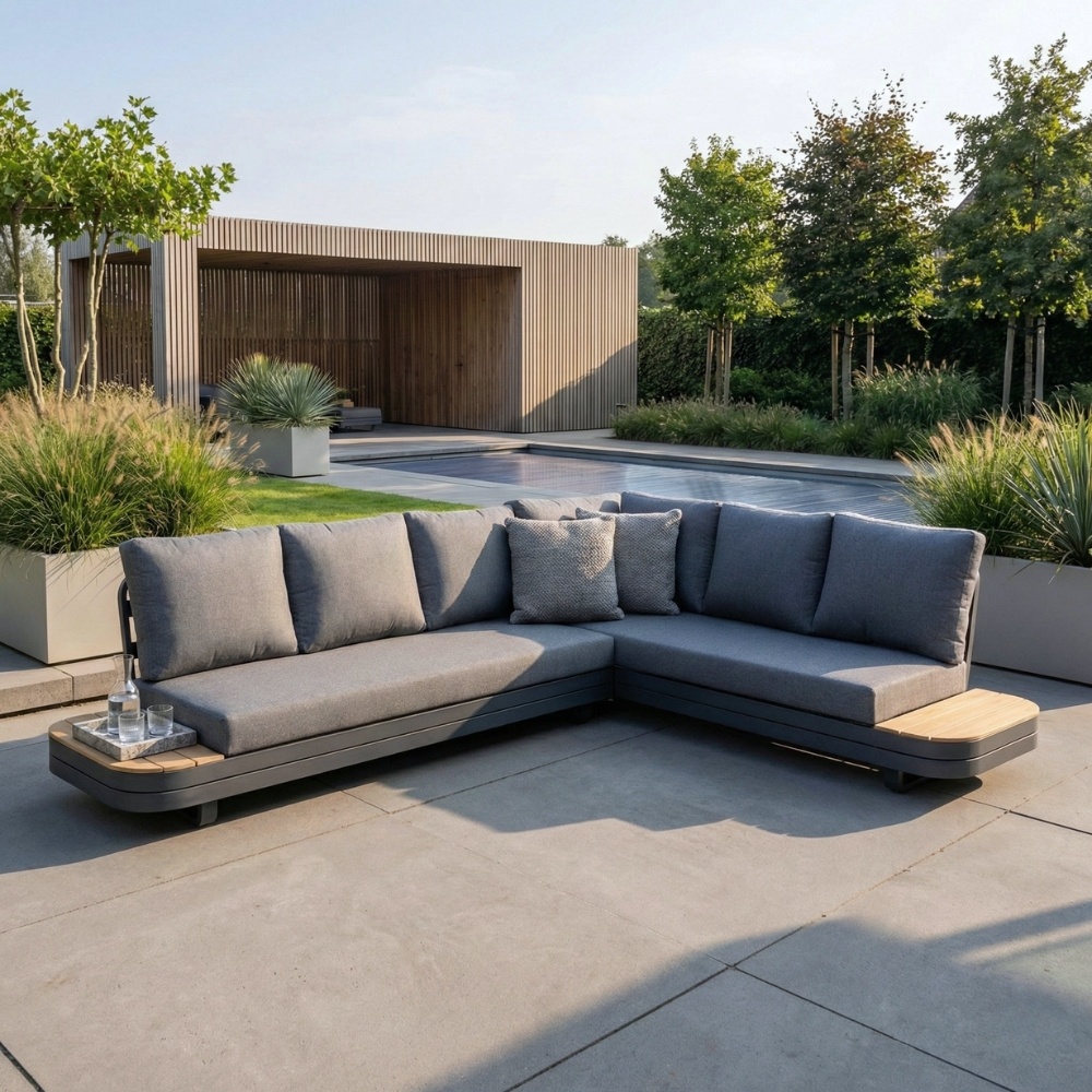 Serrento hoek loungeset rechts 6 personen | aluminium + polywood | antraciet | 2-delig - 241x226cm
