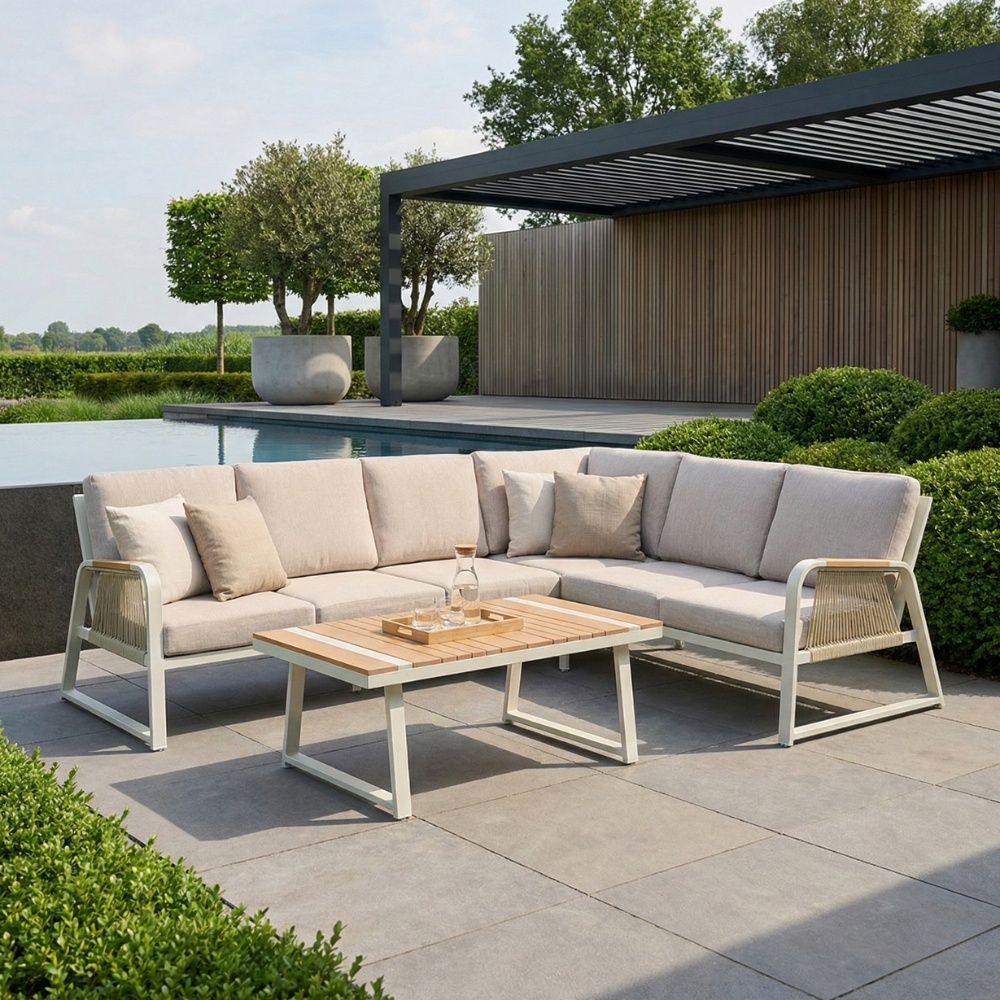 Como hoek loungeset 6 personen | aluminium + polywood | beige | 4-delig - 271x210cm