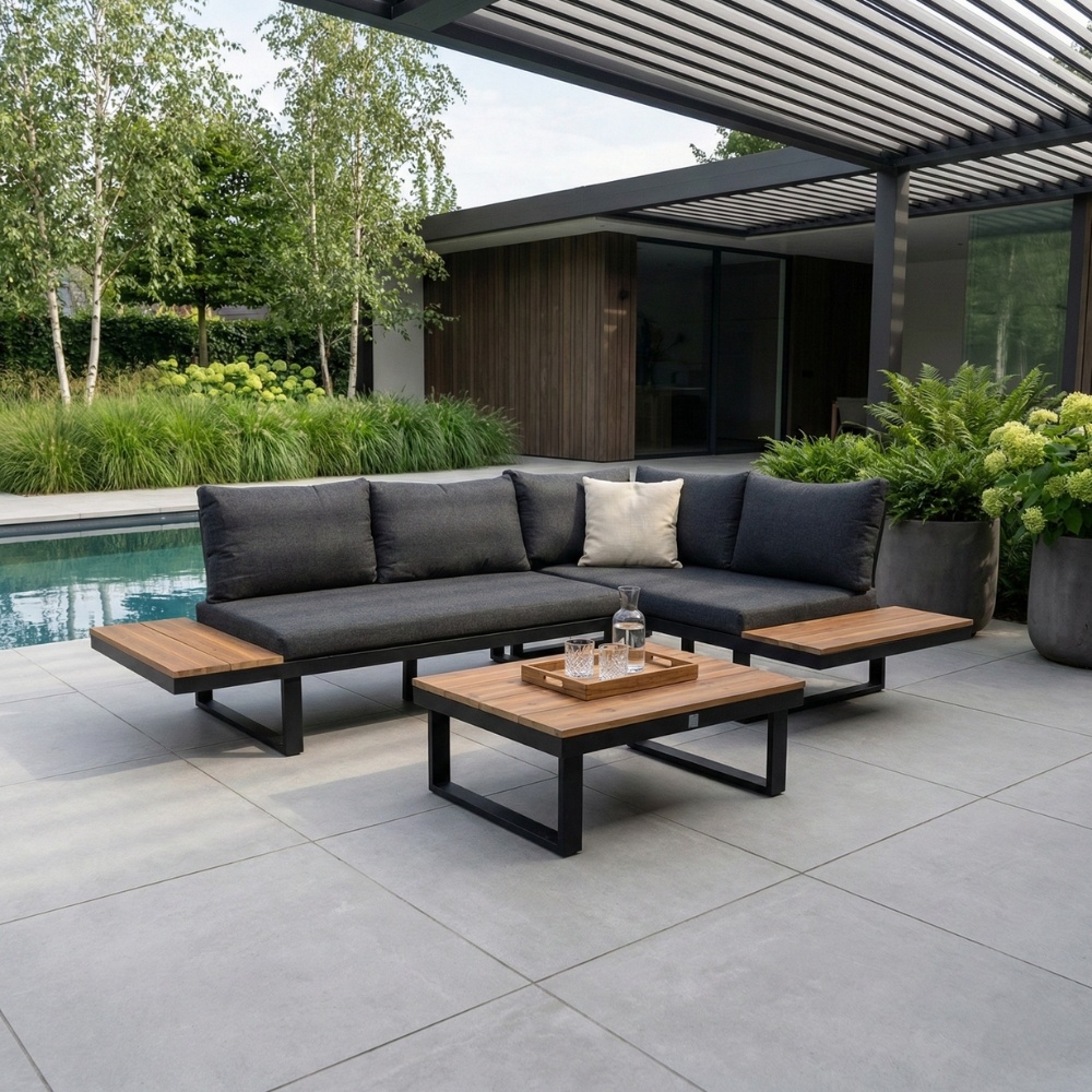 Titan hoek loungeset 4 personen | aluminium + hardhout | Light teaklook | 3-delig - 247x167cm