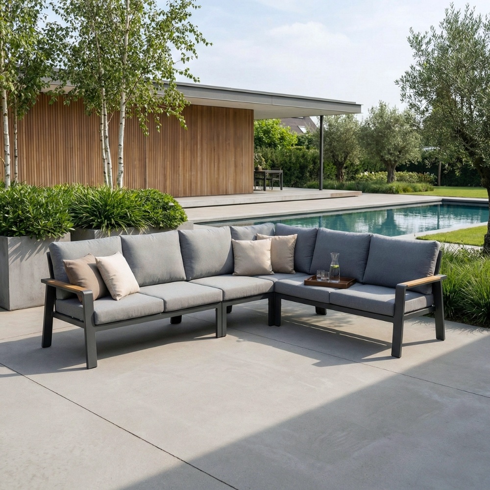 Lola hoek loungeset L-vorm 6 personen | aluminium + polywood | antraciet | 5-delig - 288x220cm