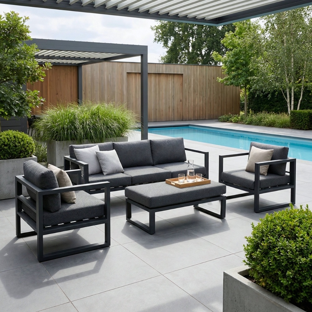 Cordoba stoel-bank loungeset 5 personen | aluminium | antraciet | 4-delig