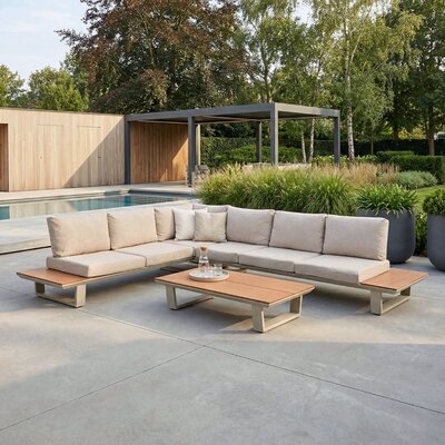 Nevada hoek loungeset 6 personen | aluminium + polywood | beige | 3-delig - 305x228cm