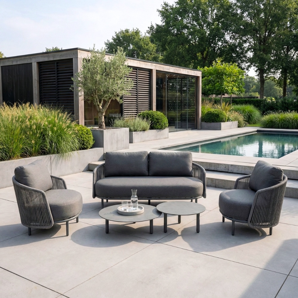 Orly stoel-bank loungeset 4 personen | aluminium | antraciet | 5-delig