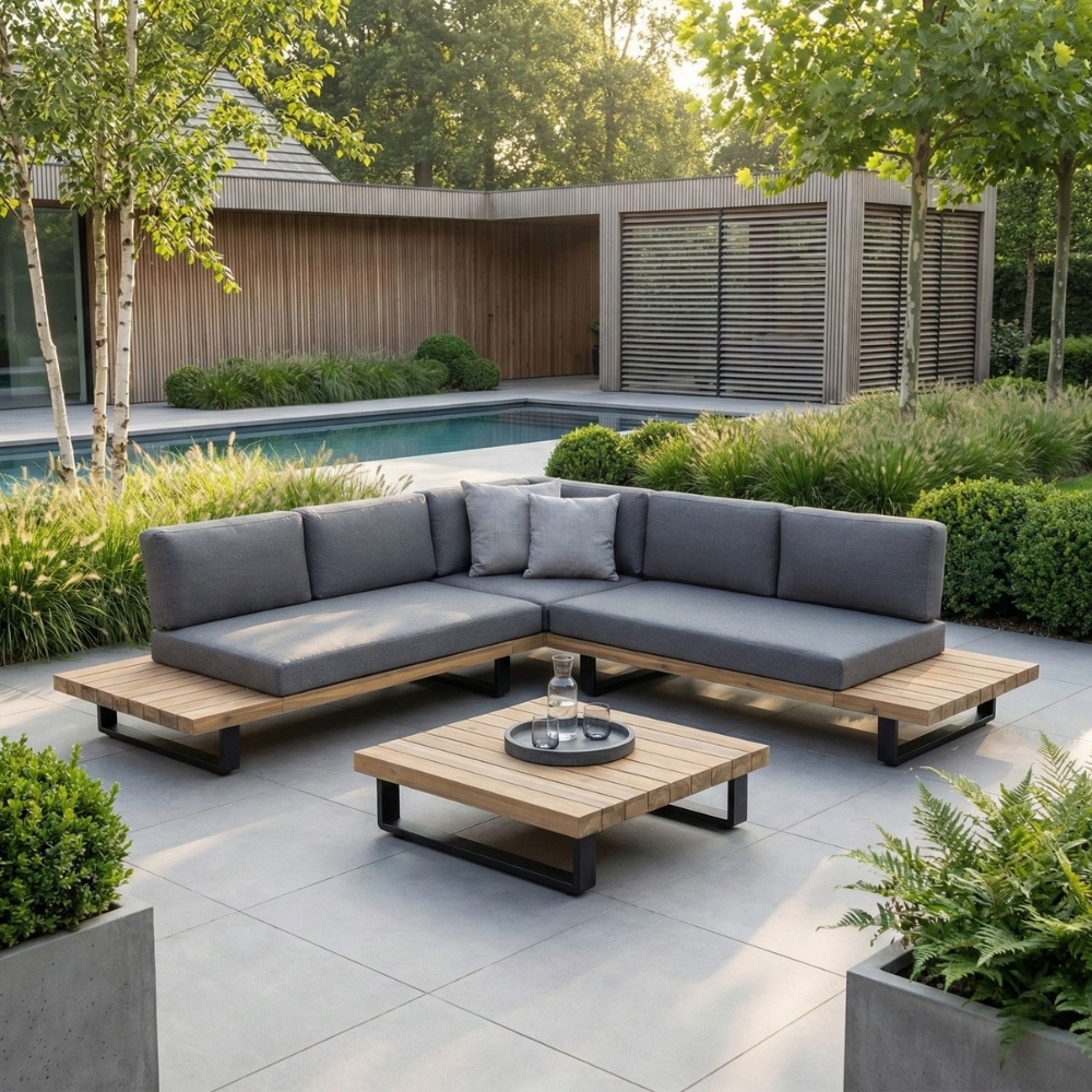 Salvador hoek loungeset 5 personen | aluminium + hardhout | Light Teaklook | 3-delig - 260x260cm