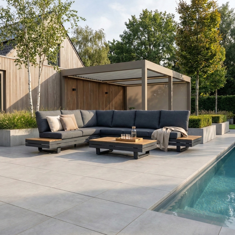 Vegas hoek loungeset-links 6 personen incl. tafel | aluminium + polywood | antraciet | 5-delig