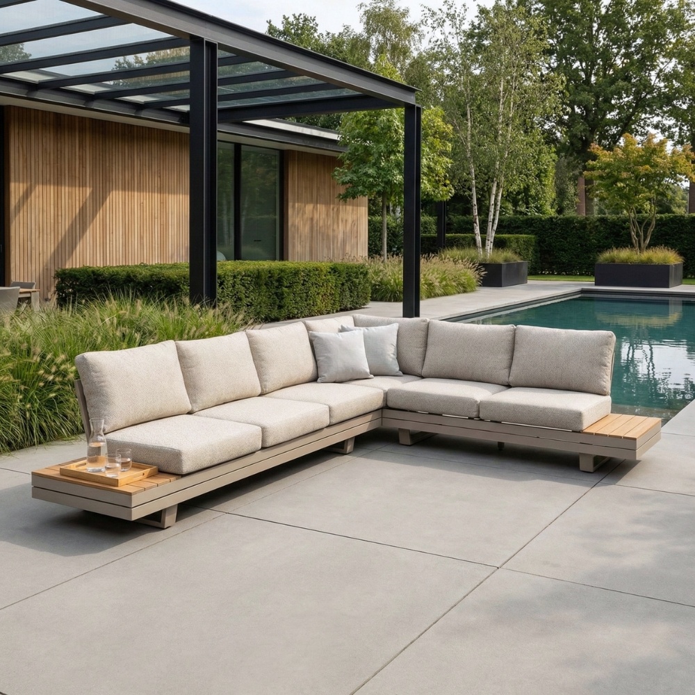 Vegas hoek loungeset-rechts 6 personen | aluminium + polywood | beige | 4-delig - 311x230cm