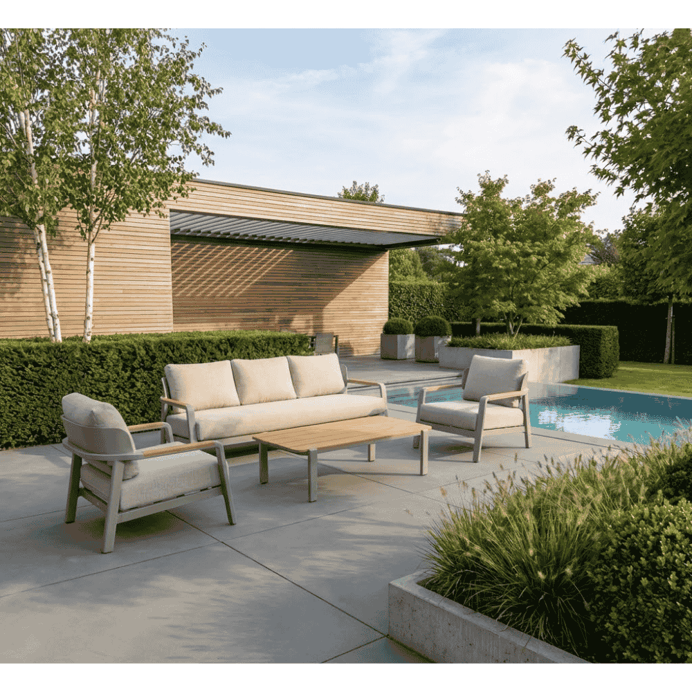 Marbella stoel-bank loungeset 5 personen | aluminium + teak | beige | 4-delig