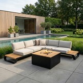 Palm Springs/Cube hoek loungeset 5 personen | aluminium + hardhout | met vuurtafel | 4-delig - 267x267cm