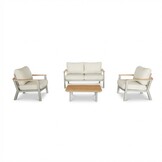 Montana stoel-bank loungeset 4 personen incl. tafel | aluminium + teak | beige | 4-delig