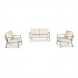 Montana stoel-bank loungeset 4 personen incl. tafel | aluminium + teak | beige | 4-delig