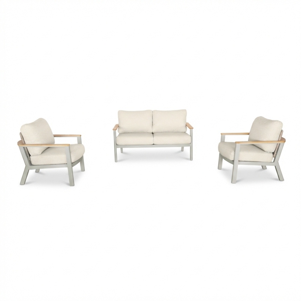 Montana stoel-bank loungeset 4 personen incl. tafel | aluminium + teak | beige | 4-delig