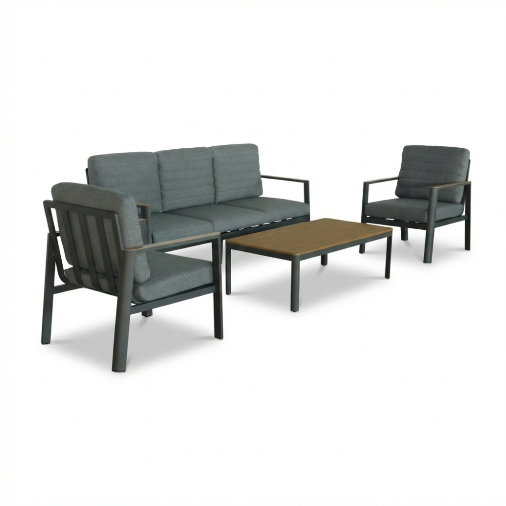 Tokyo stoel-bank loungeset 5 personen incl. tafel  | aluminium + polywood | antraciet | 4-delig