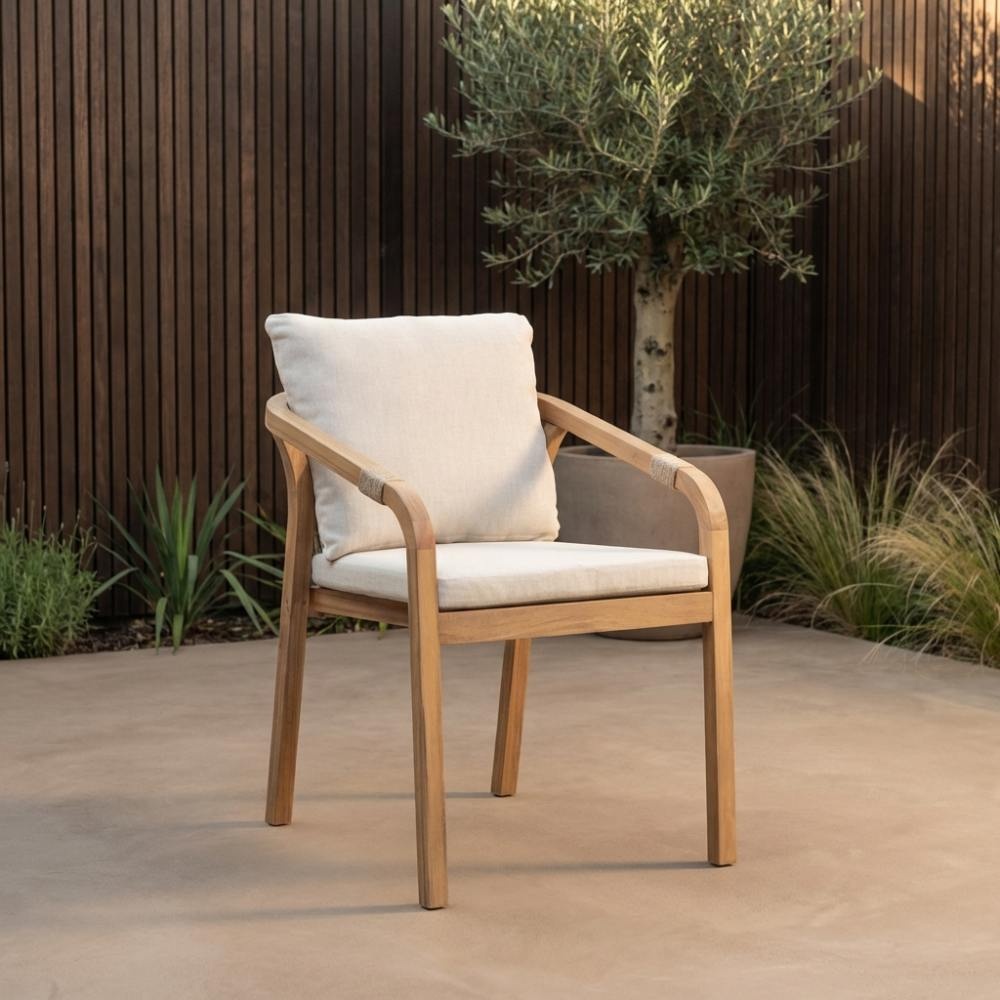 Bergamo dining tuinstoel set van 8 | touw + hardhout | zand