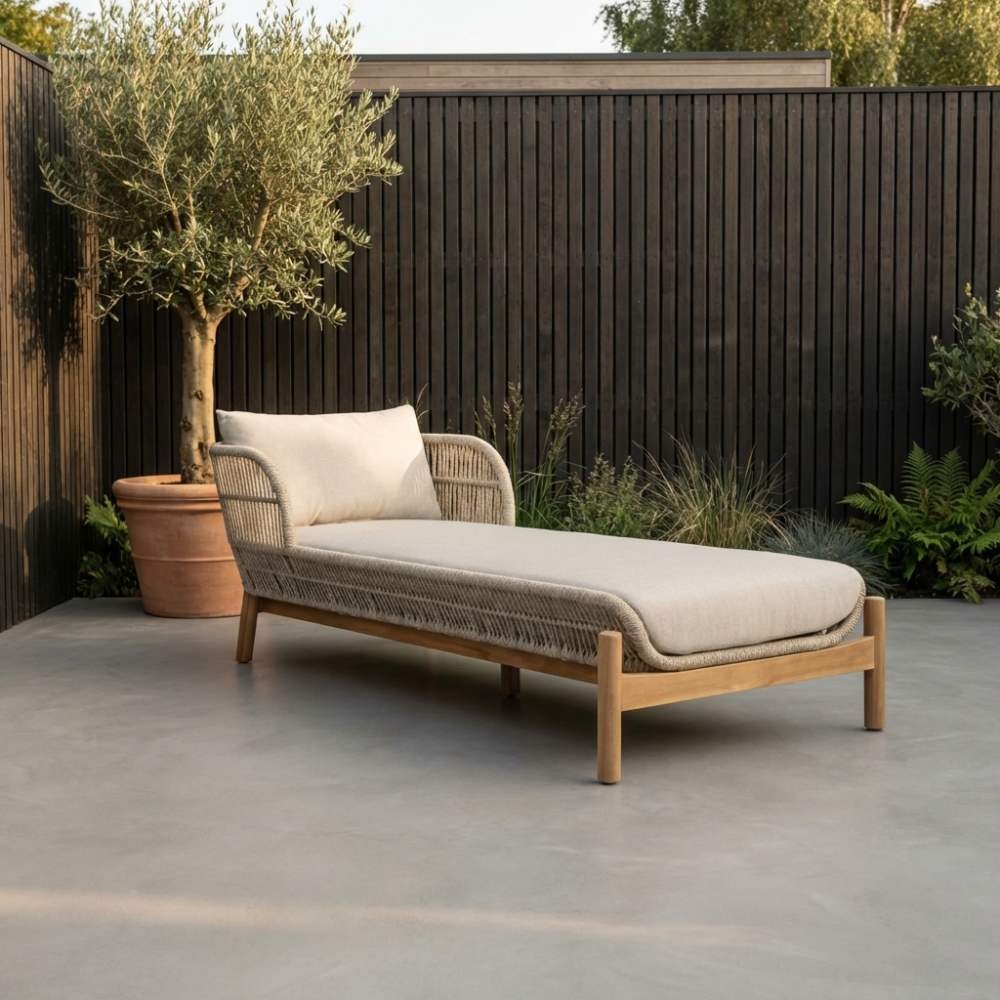 Braga ligbed | touw + hardhout | zand | 190cm