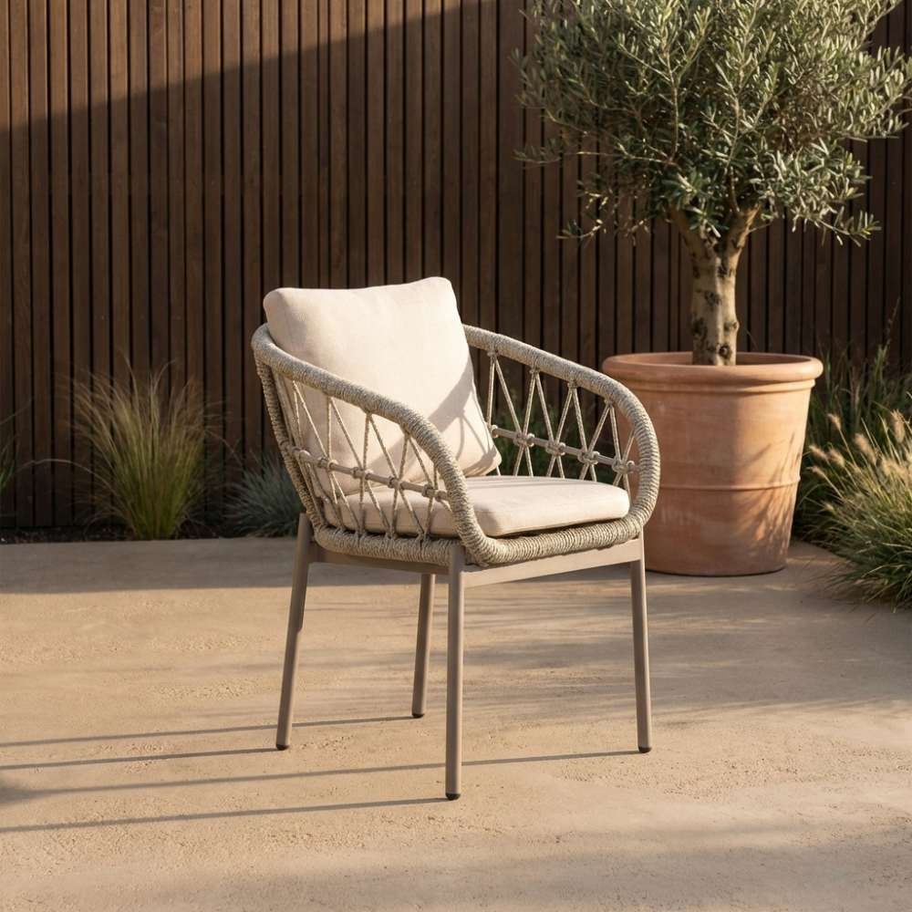 Dakota dining tuinstoel set van 8 | touw + aluminium | beige